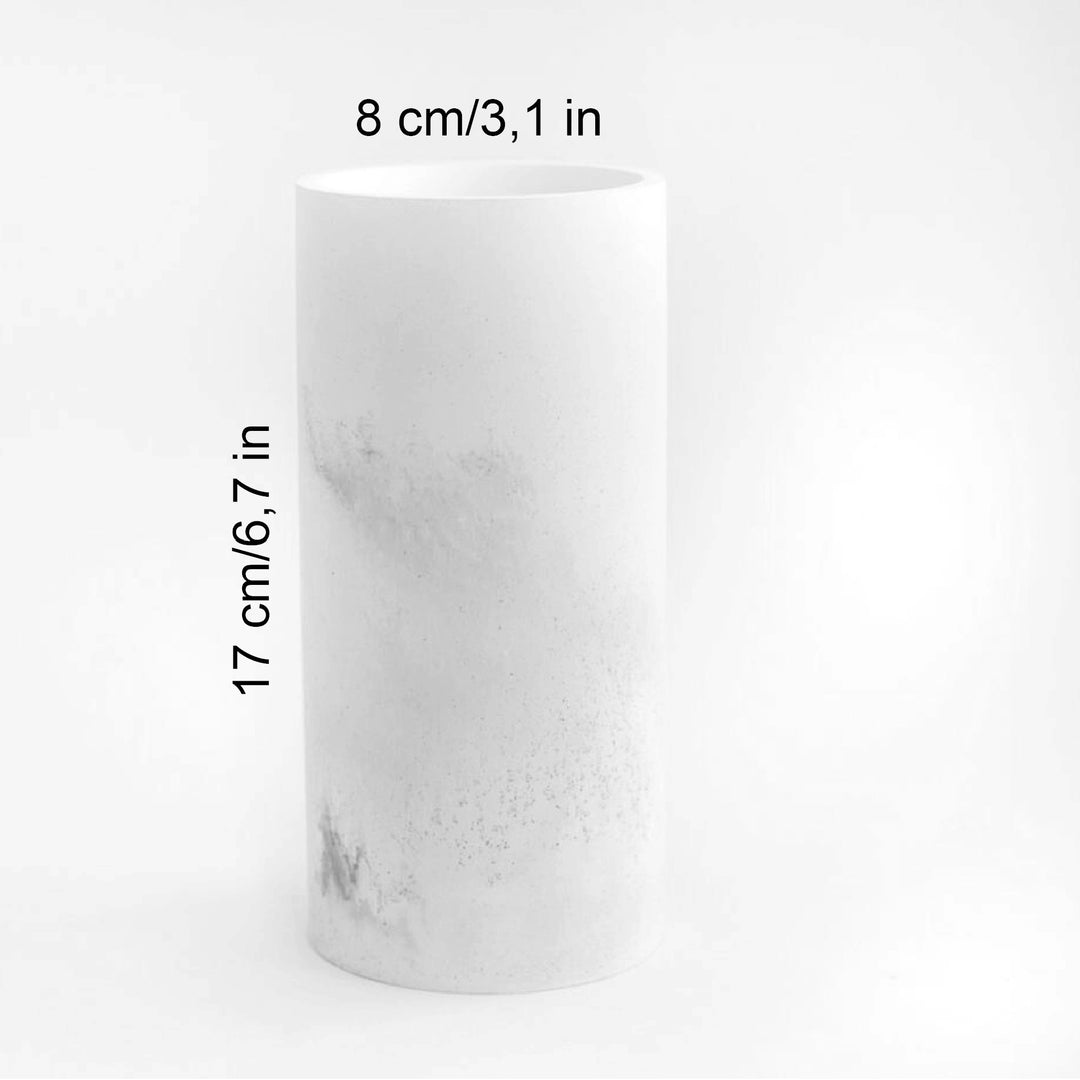 Concrete cylinder vase and display pedestal dimensions 17 cm high and 8 cm diameter