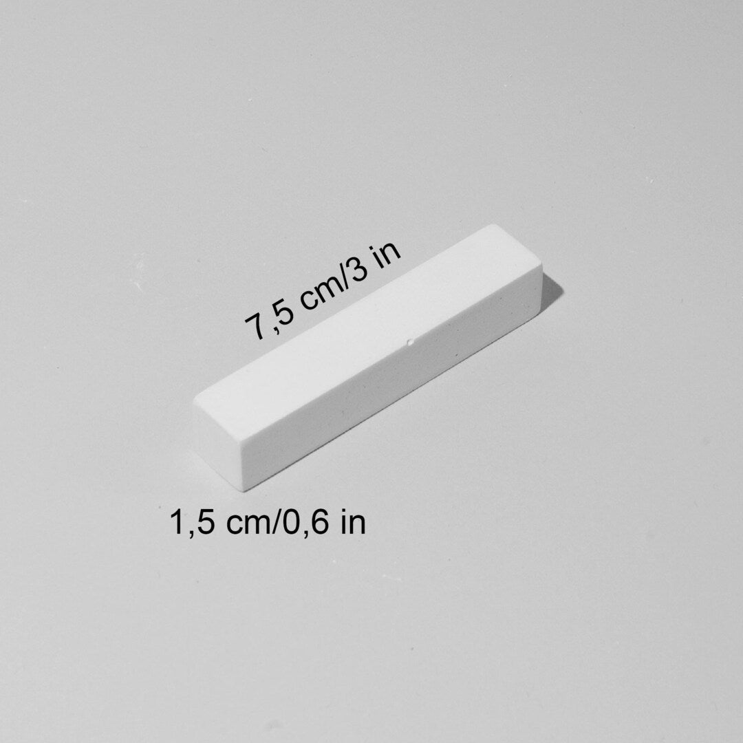 Slim white display bar approx. 7.5 x 1.5 cm with clean edges
