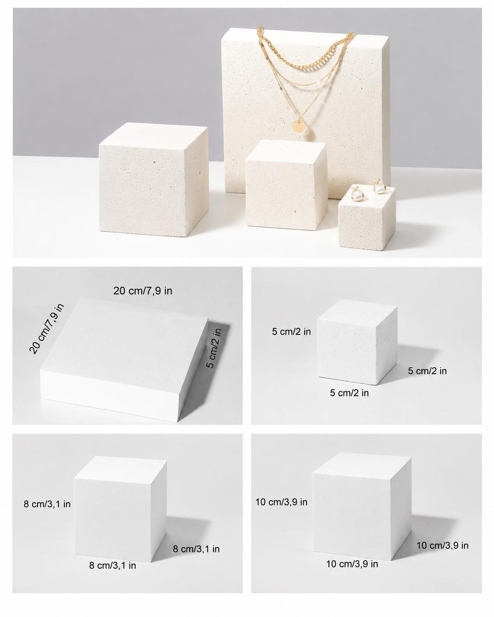 Set de quatre podiums de présentation texturés en blanc doux