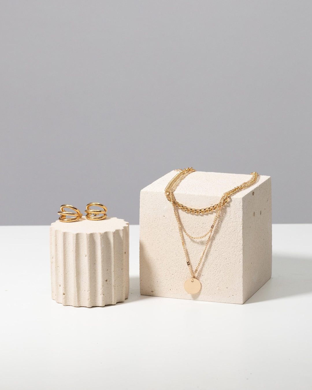 Ivory Jewelry Display Duo: Cube and Fluted Pedestal