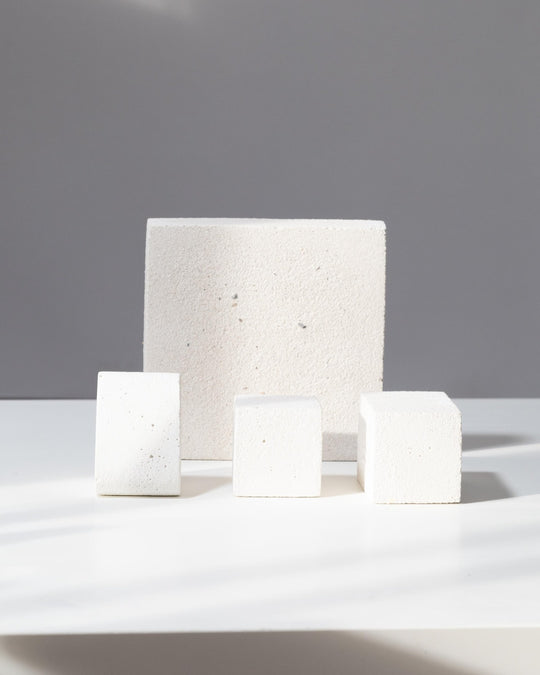 Textured off white jewelry display blocks styled together