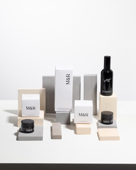Neutral product display blocks for cosmetics presentation