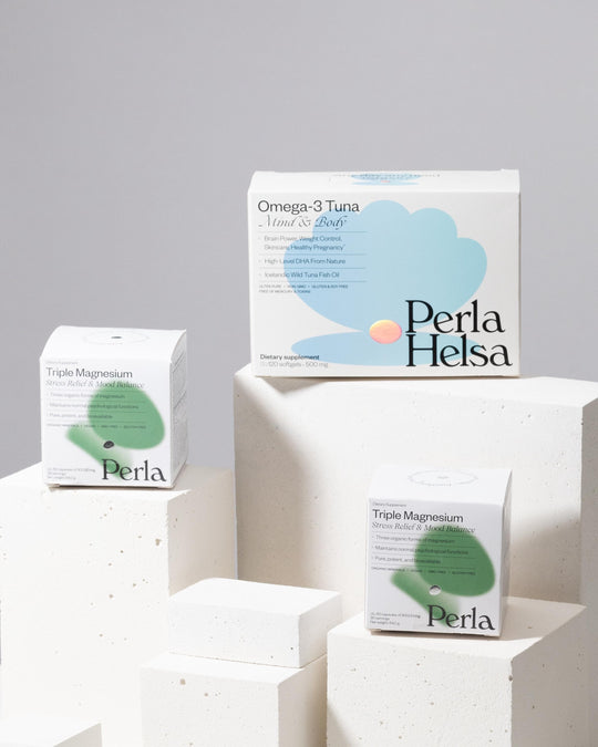 Supplement packaging styled on white display blocks